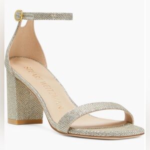 Stuart Weitzman Nudistcurve 75 Block heel sandals Platino